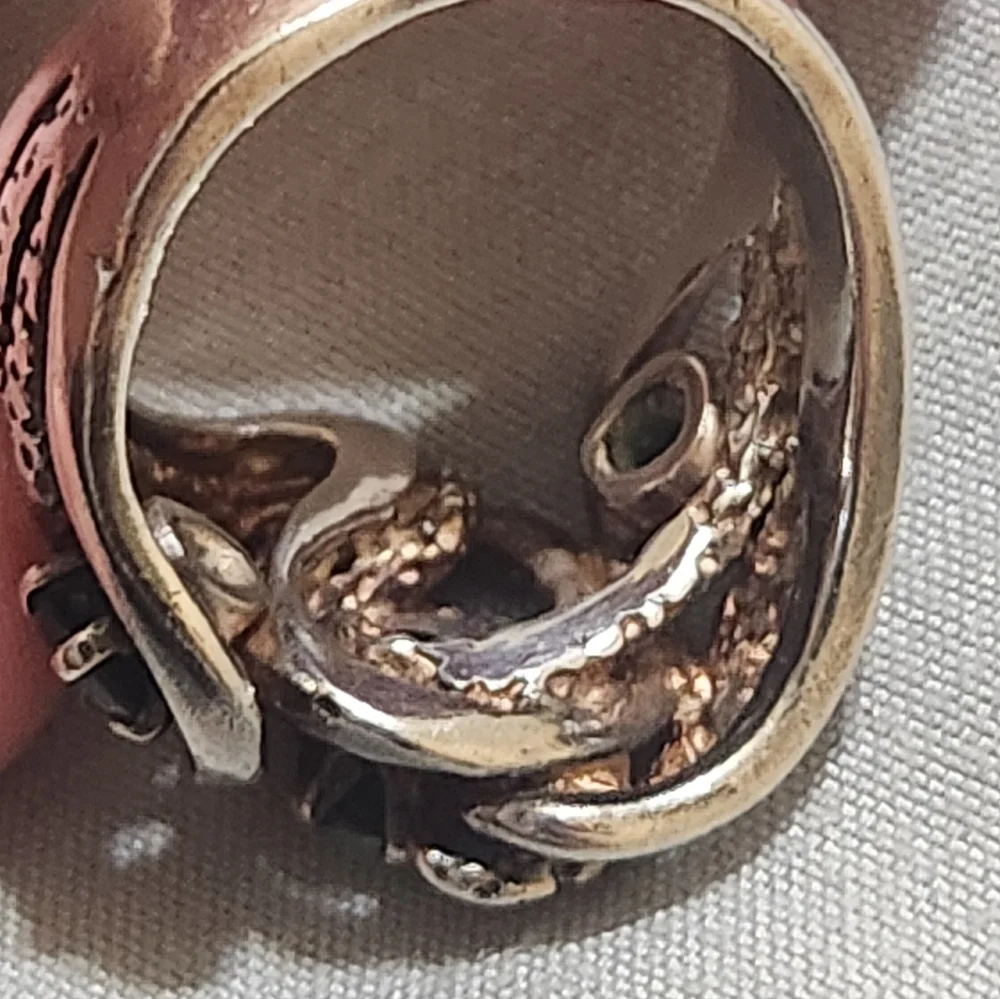 Vintage Sterling Silver Brutalist Ring Green Stones 1970 - Picture 12 of 13